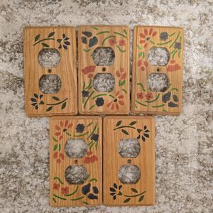 Vintage Wood Hand Painted Outlet Cover Flower Floral Cottagecore Nursery 5pc